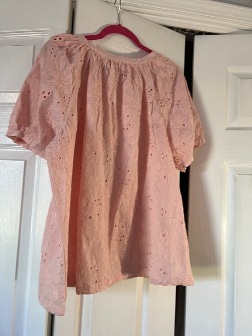 Calypso St. Barth Pink Eyelet Puff-Sleeve Button Front Blouse - Picture 10 of 11